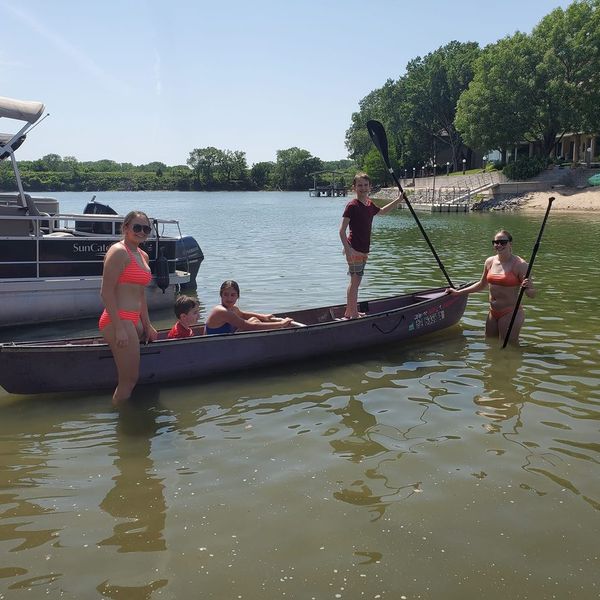 Family boarding the pontoon